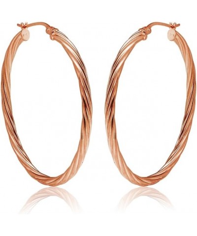 Sterling Silver 3mm Oval Twist Hoop Earrings, Choose Size and Color 25mm-Rose $17.69 Earrings