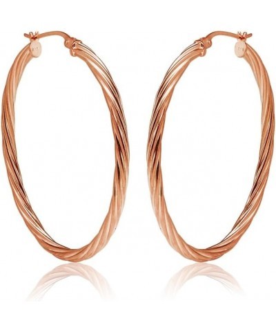 Sterling Silver 3mm Oval Twist Hoop Earrings, Choose Size and Color 25mm-Rose $17.69 Earrings