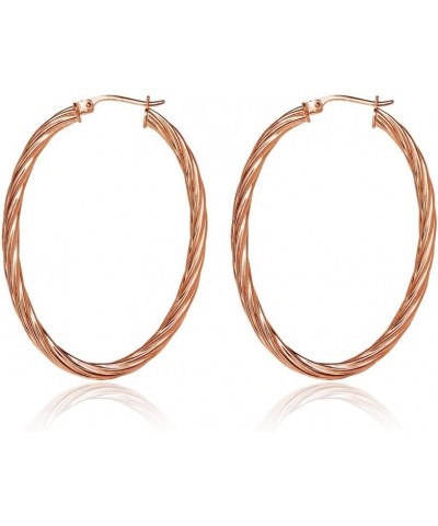 Sterling Silver 3mm Oval Twist Hoop Earrings, Choose Size and Color 25mm-Rose $17.69 Earrings