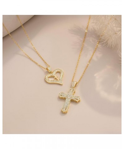 Gold Cross Necklaces for Women 14k Gold Plated Cross Necklace for Women Gold Necklace for Women Gold Rhinestone cross necklac...