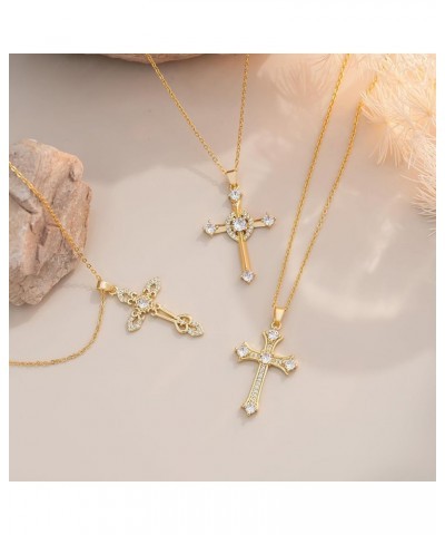 Gold Cross Necklaces for Women 14k Gold Plated Cross Necklace for Women Gold Necklace for Women Gold Rhinestone cross necklac...