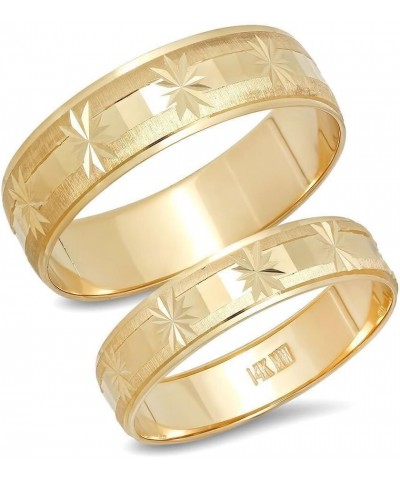 His and Hers Rings 14K Solid Yellow Gold Snowflake Design Bride and Groom Matching Wedding Band or Anniversary Set $193.90 Sets