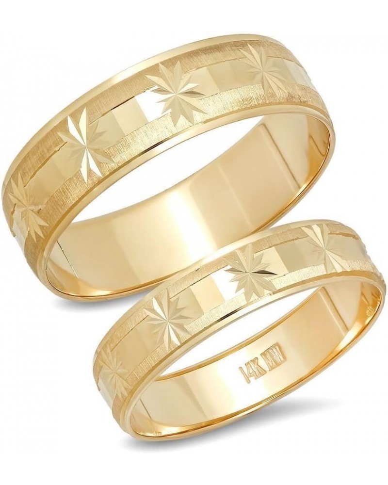 His and Hers Rings 14K Solid Yellow Gold Snowflake Design Bride and Groom Matching Wedding Band or Anniversary Set $193.90 Sets