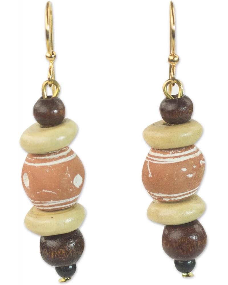 Handmade Wood Ceramic Dangle Earrings Sese from Ghana Bead No Stone Beaded [1.8 in L x 0.5 in W] 'Sweet Beads' $18.80 Earrings