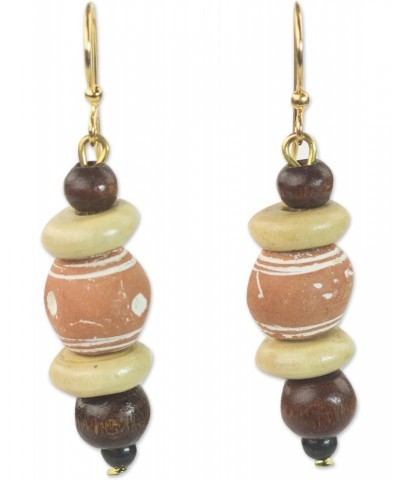 Handmade Wood Ceramic Dangle Earrings Sese from Ghana Bead No Stone Beaded [1.8 in L x 0.5 in W] 'Sweet Beads' $18.80 Earrings