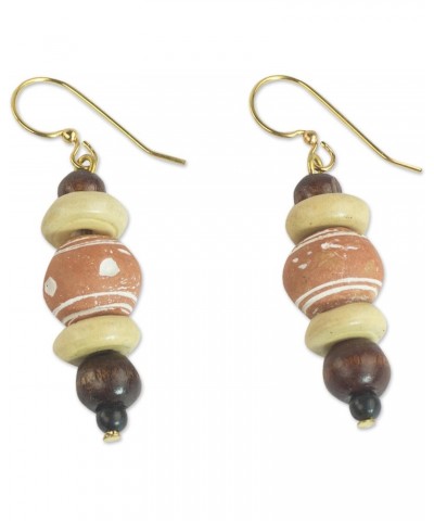 Handmade Wood Ceramic Dangle Earrings Sese from Ghana Bead No Stone Beaded [1.8 in L x 0.5 in W] 'Sweet Beads' $18.80 Earrings