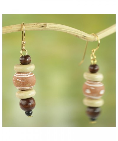 Handmade Wood Ceramic Dangle Earrings Sese from Ghana Bead No Stone Beaded [1.8 in L x 0.5 in W] 'Sweet Beads' $18.80 Earrings