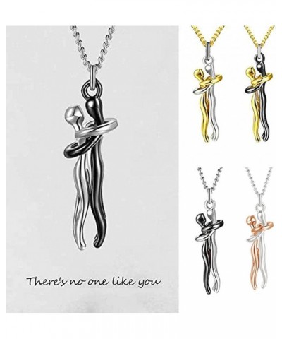 Affectionate Hug Necklace Couples Necklace，Valentine's Day Necklace for Women(Black and silver) Black gold $5.03 Necklaces