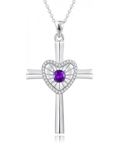 Birthstone Cross Necklace For Women Sterling Silver Birthstone Necklace Heartbeat Cross Pendant Fine Jewelry Christmas Birthd...