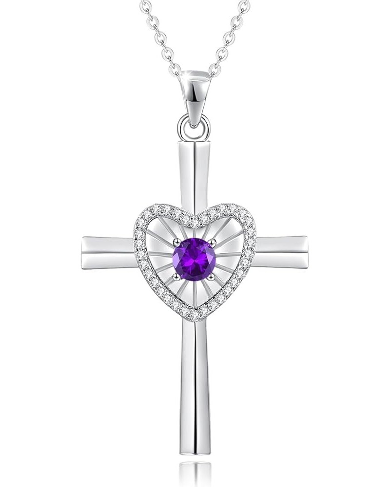 Birthstone Cross Necklace For Women Sterling Silver Birthstone Necklace Heartbeat Cross Pendant Fine Jewelry Christmas Birthd...