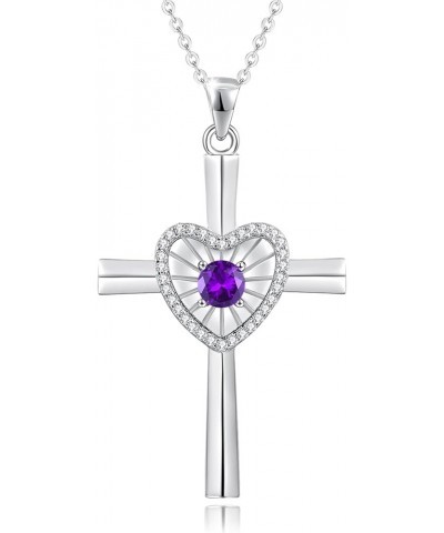 Birthstone Cross Necklace For Women Sterling Silver Birthstone Necklace Heartbeat Cross Pendant Fine Jewelry Christmas Birthd...