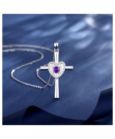 Birthstone Cross Necklace For Women Sterling Silver Birthstone Necklace Heartbeat Cross Pendant Fine Jewelry Christmas Birthd...