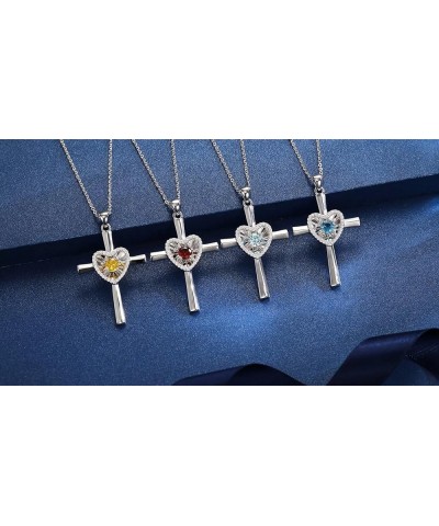 Birthstone Cross Necklace For Women Sterling Silver Birthstone Necklace Heartbeat Cross Pendant Fine Jewelry Christmas Birthd...