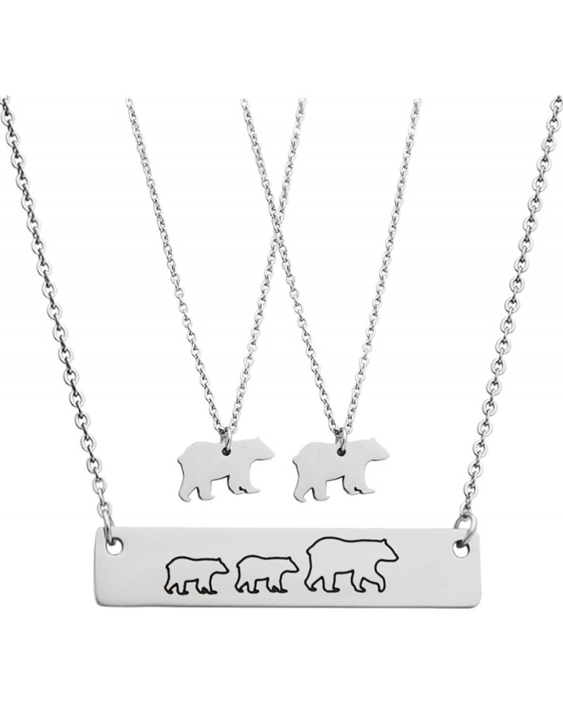 Mama Bear/Wolf/Elephant Necklace Mama Baby Bar Pendant Necklace Gift for Mom Family Mama Bear & 2 Cubs Necklaces Set $7.54 Ne...