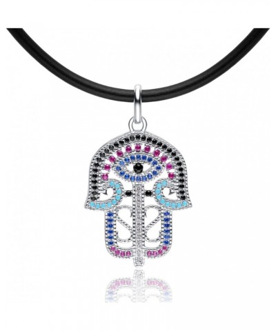 Coloured Crystals Filigree Hamsa Hand Charm Pendant Necklace Jewelry Gift for Women or Girls White Gold Tone $10.19 Necklaces