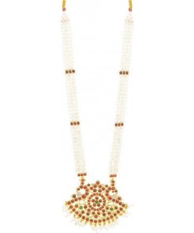 Gold Finish 3 line Padhakam Haram- moti mala $14.85 Necklaces