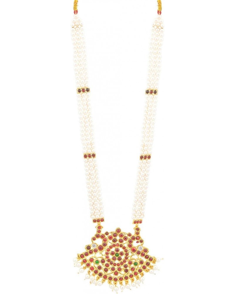 Gold Finish 3 line Padhakam Haram- moti mala $14.85 Necklaces