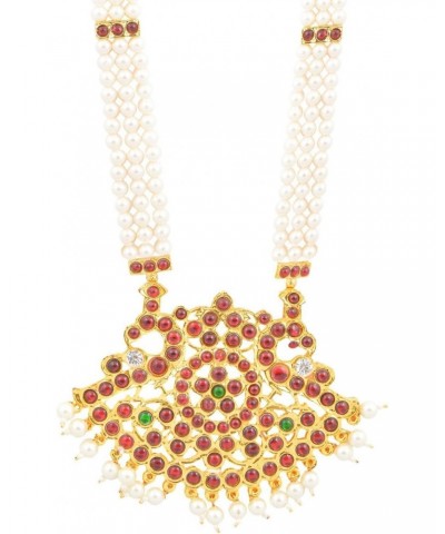 Gold Finish 3 line Padhakam Haram- moti mala $14.85 Necklaces