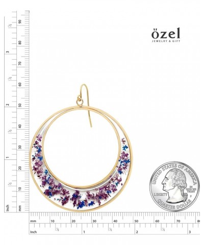 OZEL Pressed Flower Earrings 14K Real Gold Plated Teardrop Circle Dangle Earrings for Women Girls (Made in Korea) 3M3263_purp...