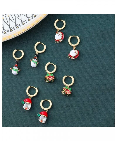 Christmas Earrings for Women 14K Gold Plated Small Hoop Earrings Bells Santa Claus Snowman Xmas Holiday Dangle Earrings for G...