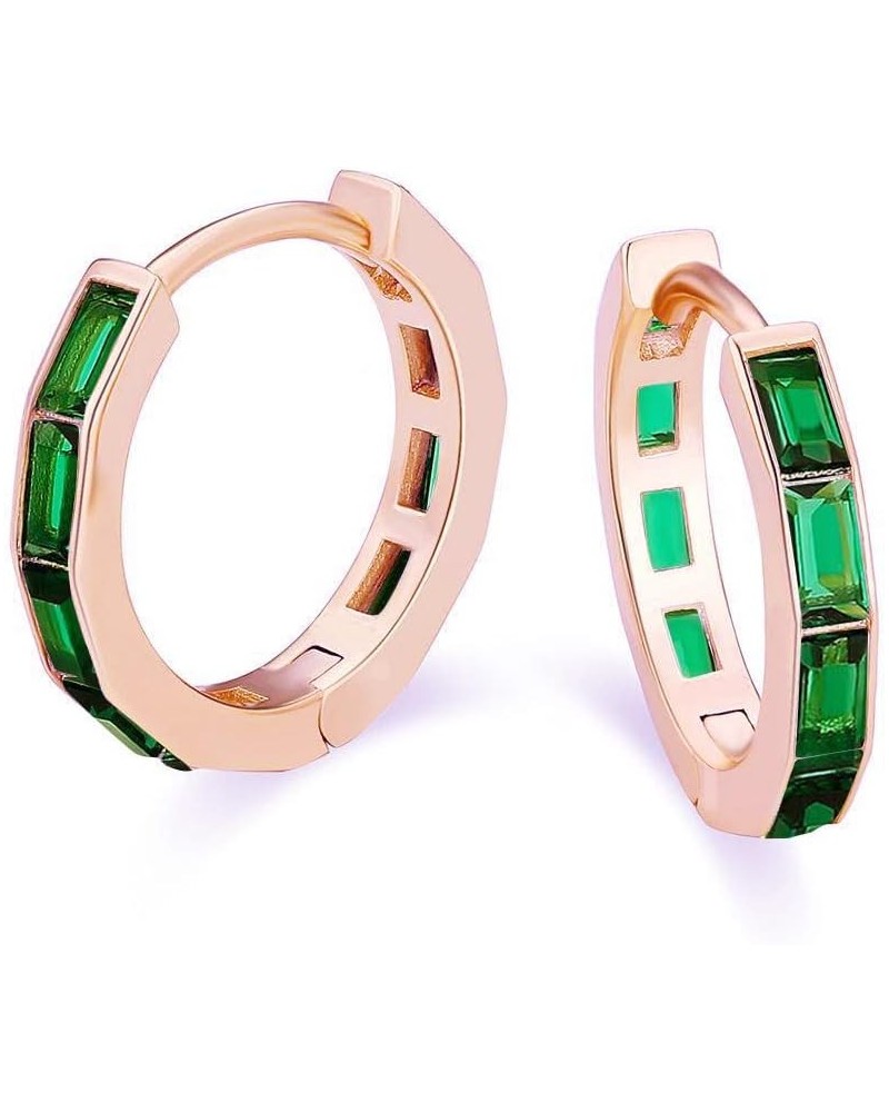 18K Rose Gold Created Emerald 3Ct Emerald Cut Huggie Hoop Earrings Plated $9.68 Earrings