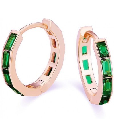 18K Rose Gold Created Emerald 3Ct Emerald Cut Huggie Hoop Earrings Plated $9.68 Earrings