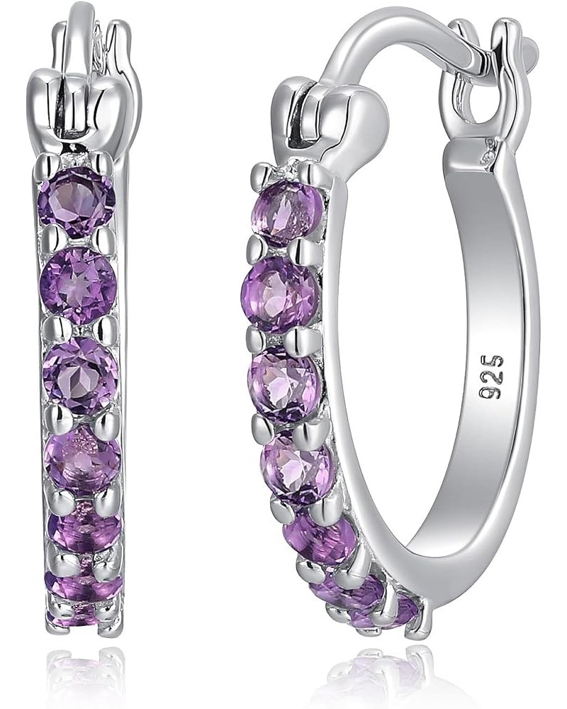 Dainty 925 Sterling Silver Gemstone Birthstone Demi Fine Hoop Earrings Genuine African Amethyst - February Birthstone $26.99 ...