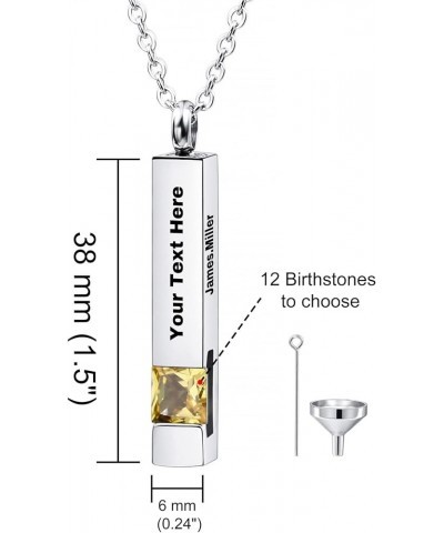 Personalized Vertical Bar Urn Necklace Engraved Name/Date Pendant for Men Women Birthstones Memorial Stainless Steel Ash Keep...