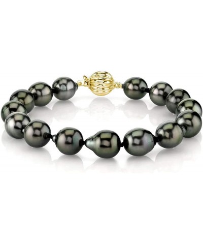 14K Gold 10-11mm Drop-Shape Genuine Black Tahitian South Sea Cultured Pearl Bracelet for Women 7.5 Inches Yellow Gold $198.99...