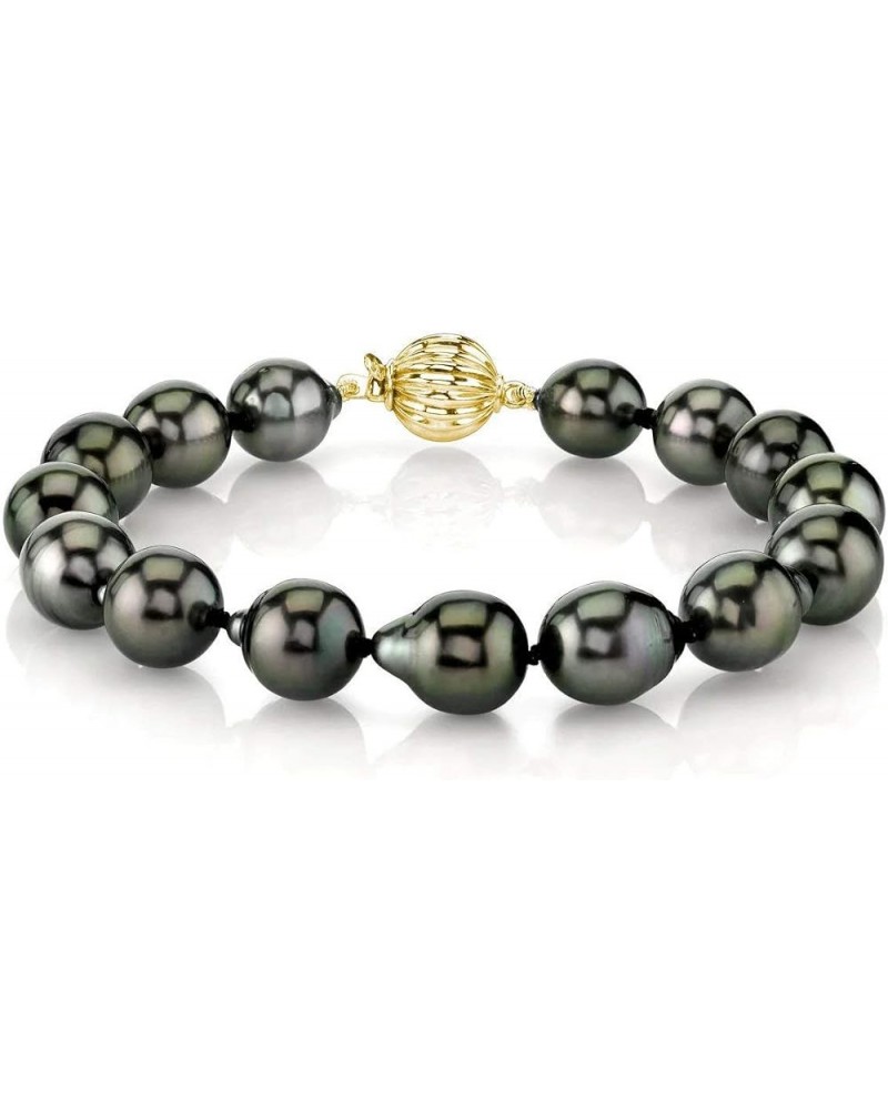 14K Gold 10-11mm Drop-Shape Genuine Black Tahitian South Sea Cultured Pearl Bracelet for Women 7.5 Inches Yellow Gold $198.99...