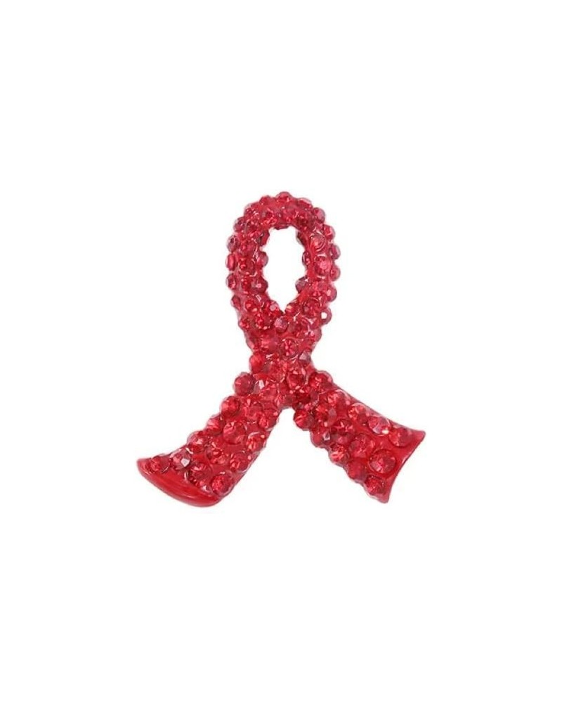 Awareness Red Ribbon Rhinestone Crystal Lapel Pins for HIV/AIDS/Addiction 3.2*3.4cm $6.07 Brooches & Pins