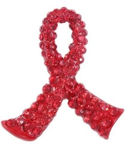 Awareness Red Ribbon Rhinestone Crystal Lapel Pins for HIV/AIDS/Addiction 3.2*3.4cm $6.07 Brooches & Pins