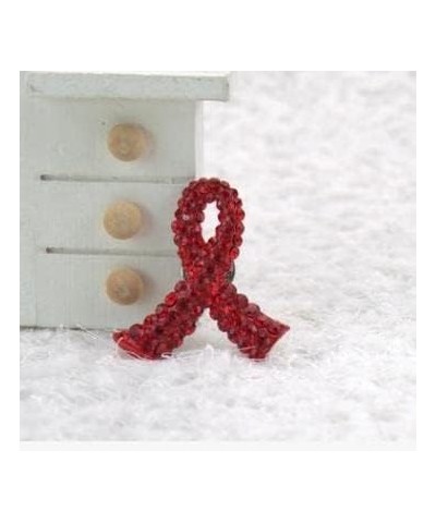 Awareness Red Ribbon Rhinestone Crystal Lapel Pins for HIV/AIDS/Addiction 3.2*3.4cm $6.07 Brooches & Pins