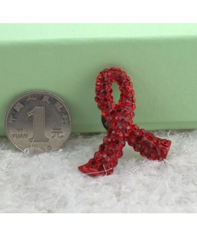 Awareness Red Ribbon Rhinestone Crystal Lapel Pins for HIV/AIDS/Addiction 3.2*3.4cm $6.07 Brooches & Pins