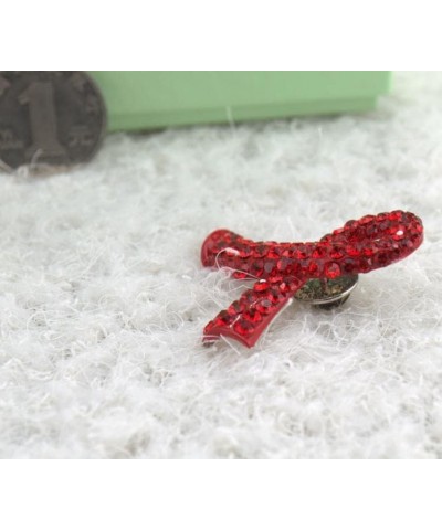 Awareness Red Ribbon Rhinestone Crystal Lapel Pins for HIV/AIDS/Addiction 3.2*3.4cm $6.07 Brooches & Pins