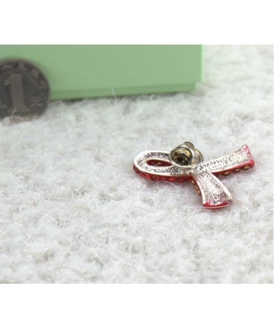 Awareness Red Ribbon Rhinestone Crystal Lapel Pins for HIV/AIDS/Addiction 3.2*3.4cm $6.07 Brooches & Pins