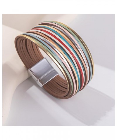 Boho Leather Wrap Bracelets Stackable Layered Cuff Bracelet with Magnetic Clasp Trendy Bohemian Jewelry for Women Colorful $8...