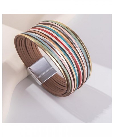 Boho Leather Wrap Bracelets Stackable Layered Cuff Bracelet with Magnetic Clasp Trendy Bohemian Jewelry for Women Colorful $8...