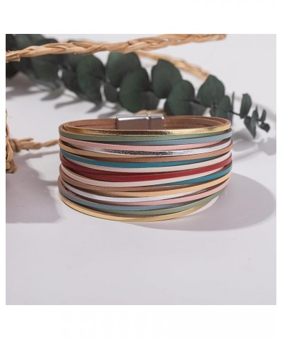 Boho Leather Wrap Bracelets Stackable Layered Cuff Bracelet with Magnetic Clasp Trendy Bohemian Jewelry for Women Colorful $8...