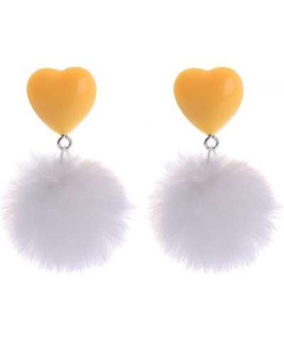 2 Pairs Pom Pom Heart Earrings Faux Fur Ball Heart Stud Earrings Love Heart Pom Pom Drop Earrings Colorful Pom Ball Tassel Da...