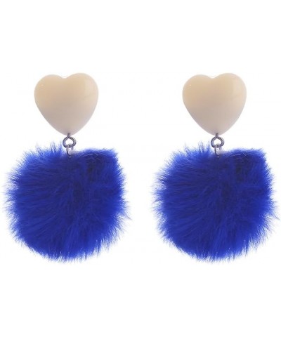 2 Pairs Pom Pom Heart Earrings Faux Fur Ball Heart Stud Earrings Love Heart Pom Pom Drop Earrings Colorful Pom Ball Tassel Da...