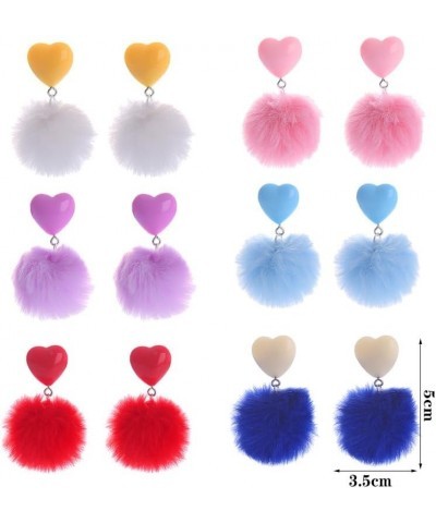 2 Pairs Pom Pom Heart Earrings Faux Fur Ball Heart Stud Earrings Love Heart Pom Pom Drop Earrings Colorful Pom Ball Tassel Da...