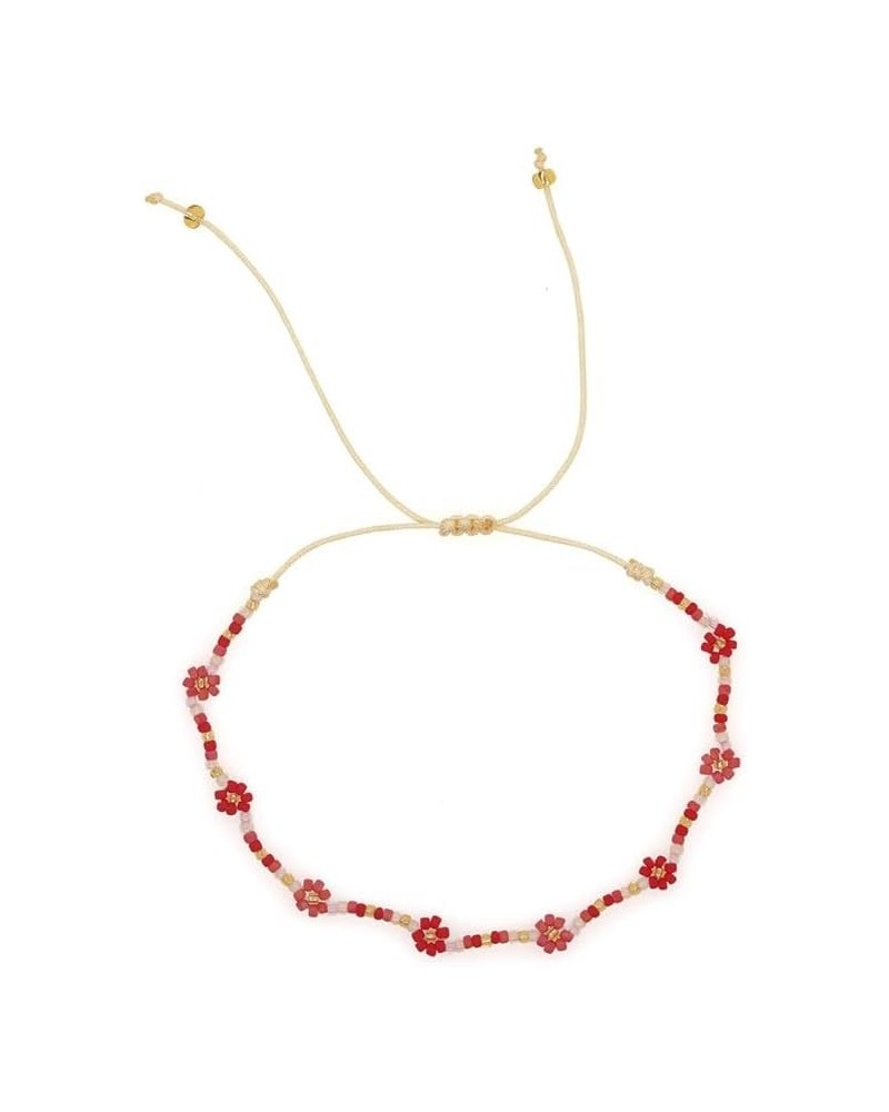 Beads Ankle Bracelet For Women Bohemian Trendy Glass Beads Daisy Flowers Chain Handmade Holiday Jewelry Red $6.95 Anklets