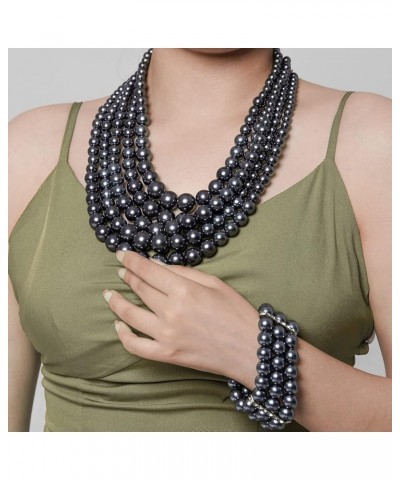 Multi Layer Pearl Strand Costume Jewelry Sets Necklace Bracelet and Earrings Jewelry Set Black $11.99 Jewelry Sets