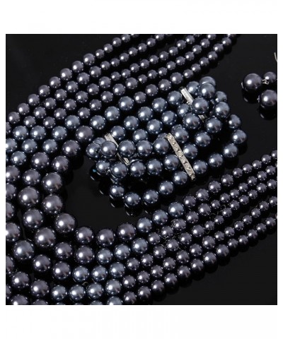 Multi Layer Pearl Strand Costume Jewelry Sets Necklace Bracelet and Earrings Jewelry Set Black $11.99 Jewelry Sets