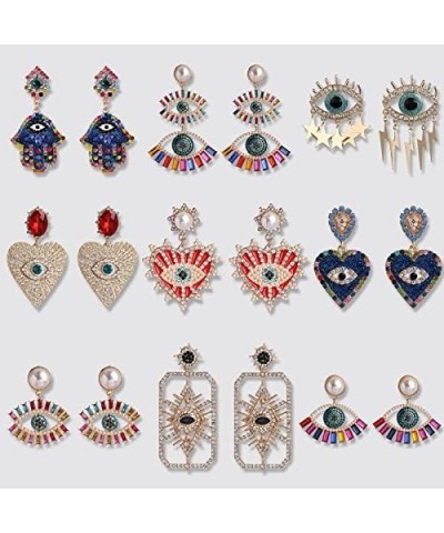 Trendy Ethnic Love Heart Shape Evil Eye Drop Earrings For Women Vintage tement Crystal Dangle Earring Jewelry Gift 5 $14.48 E...