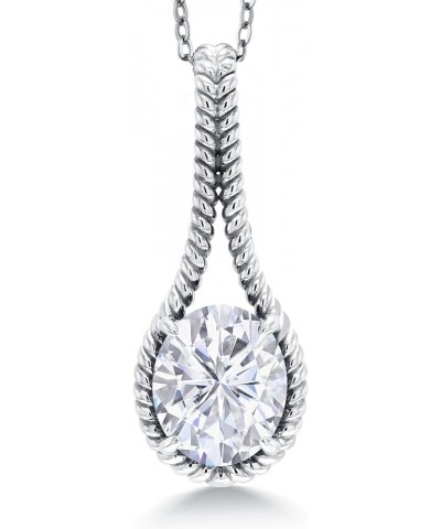 925 Sterling Silver CZ Simulated Diamond Pendant Necklace For Women (7.66 Cttw, Oval 12X10MM, with 18 Inch Chain) White Rhodi...