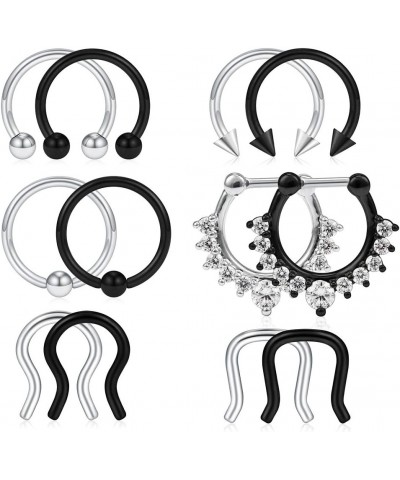 6-12PCS 16G 316L Stainless Steel Septum Hoop Nose Ring Horseshoe Rings Cartilage Daith Tragus Clicker Retainer Body Piercing ...