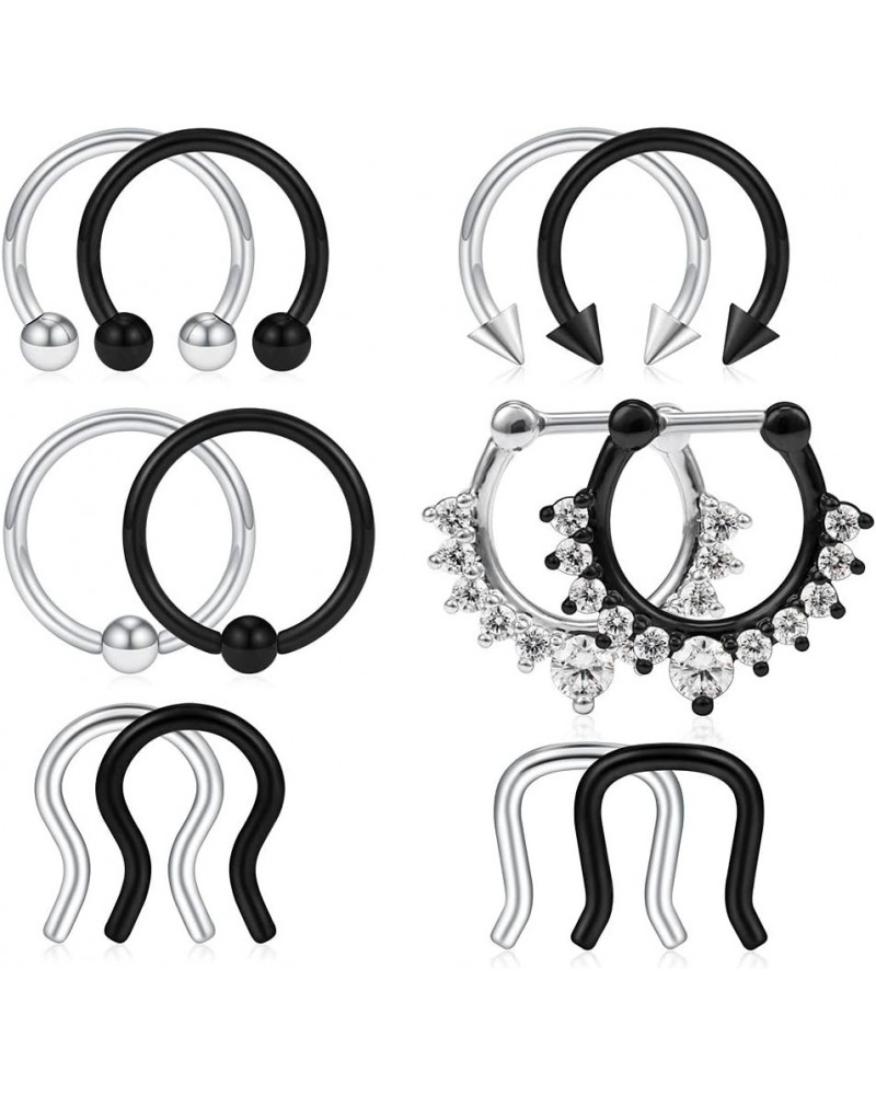 6-12PCS 16G 316L Stainless Steel Septum Hoop Nose Ring Horseshoe Rings Cartilage Daith Tragus Clicker Retainer Body Piercing ...