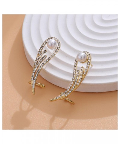 Gold Angel Wings Ear Cuff Earrings Vintage Cubic Zirconia Pearl Stud Earrings CZ Diamond Ear Climber Earrings Paved Rhineston...